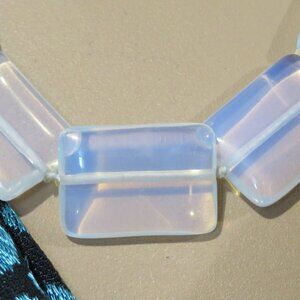 Antique Vintage OPALINE OPALESCENT opalite rectangle necklace fire moonstone